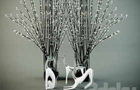 Decor. Vase with twigs and figurines dogs  ​