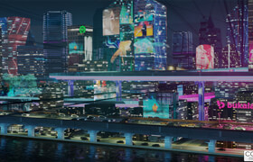 Faizpoerwita - Blender赛博朋克风格滨海城市夜景3d模型