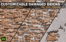 Artstation - CUSTOMIZABLE DAMAGED BRICKS - 材质贴图