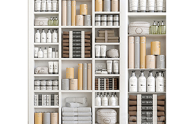 Cabinet with a collection of white cosmetics 3 Make Up and b