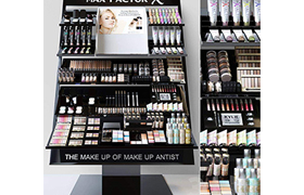 Showcase with professional cosmetics for beauty salons or du
