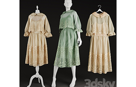 dresses on a hanger and on mannequins