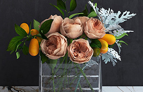 Bouquet of Austins Roses, Kumquat and Dusty Miller plant
