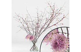 Prunus branches and chrysanthemums