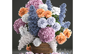 A bouquet of flowers 84 Lilac, hydrangea, basket, decor, peo