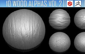 Artstation - 10 Wood Alphas Vol.2 (ZBRush, Substance, 2K) - Standard License - 笔刷