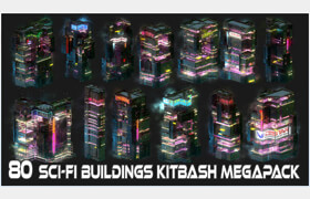 Artstation - 80 Sci-Fi Cyberpunk City Building Kitbash Pack - 模型