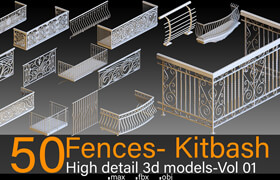 Artstation - 50 Fences- Vol 01- Kitbash- High detail 3d models - 模型