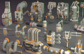 Artstation - Wall Tube Mechanism Props 1 - 20 Pieces - 模型