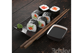 Sushi rolls with salmon and cucumber