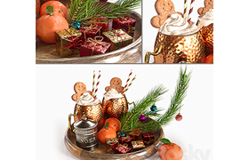 Drinks on a tray with ginger biscuits