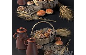 Composition with buns in a wicker basket