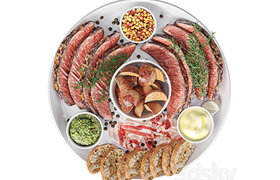 Meat plate with steak and spices