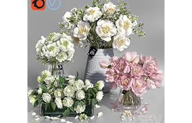 White and Pink tone Peonies cement concrete glass Vases