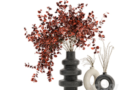 Indoor Dry Plants in rusty Concrete Pots - Set 80