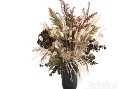 Beautiful lush bouquet of dried flowers in a vase with hydra