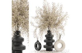 Indoor Dry Plants in rusty Concrete Pots - Set 288