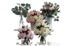 Bouquets of peonies and eucalyptus