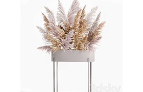 A lush bouquet of dried flowers with pink pampas grass, a va.