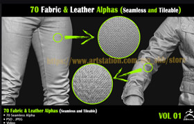 Artstation - 70 Fabric & Leather Alphas (Seamless and Tileable) + Video - Standard