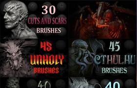 10套Flippednormals网站的 Blender + Zbrush 笔刷合集